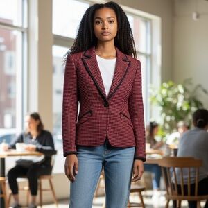 Tahari Red and Black Patterned Tailored Blazer